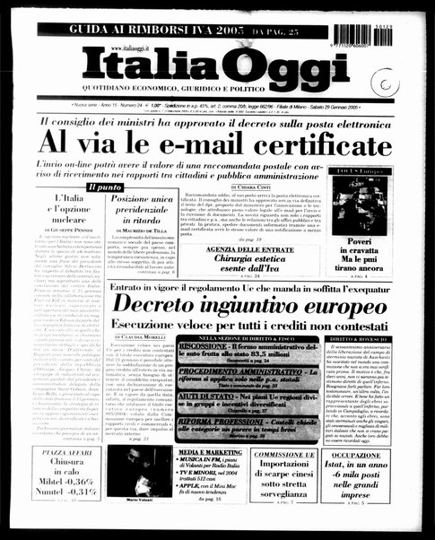 Italia oggi : quotidiano di economia finanza e politica